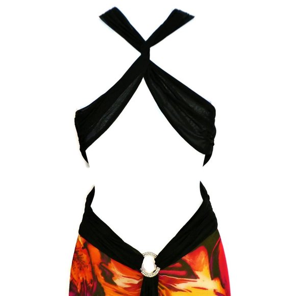 Hailey Logan Adrianna Papell Halter Dress Maxi Neon Floral Sash Backless - Picture 3 of 11